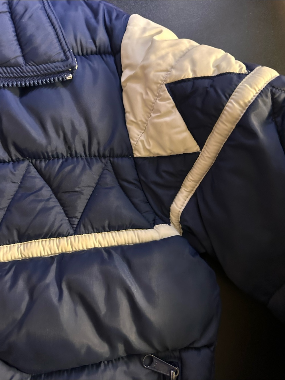 ⭐️ Vintage Men’s Med Puffer Bomber Jacket - Navy & Cream - Picture 10 of 14